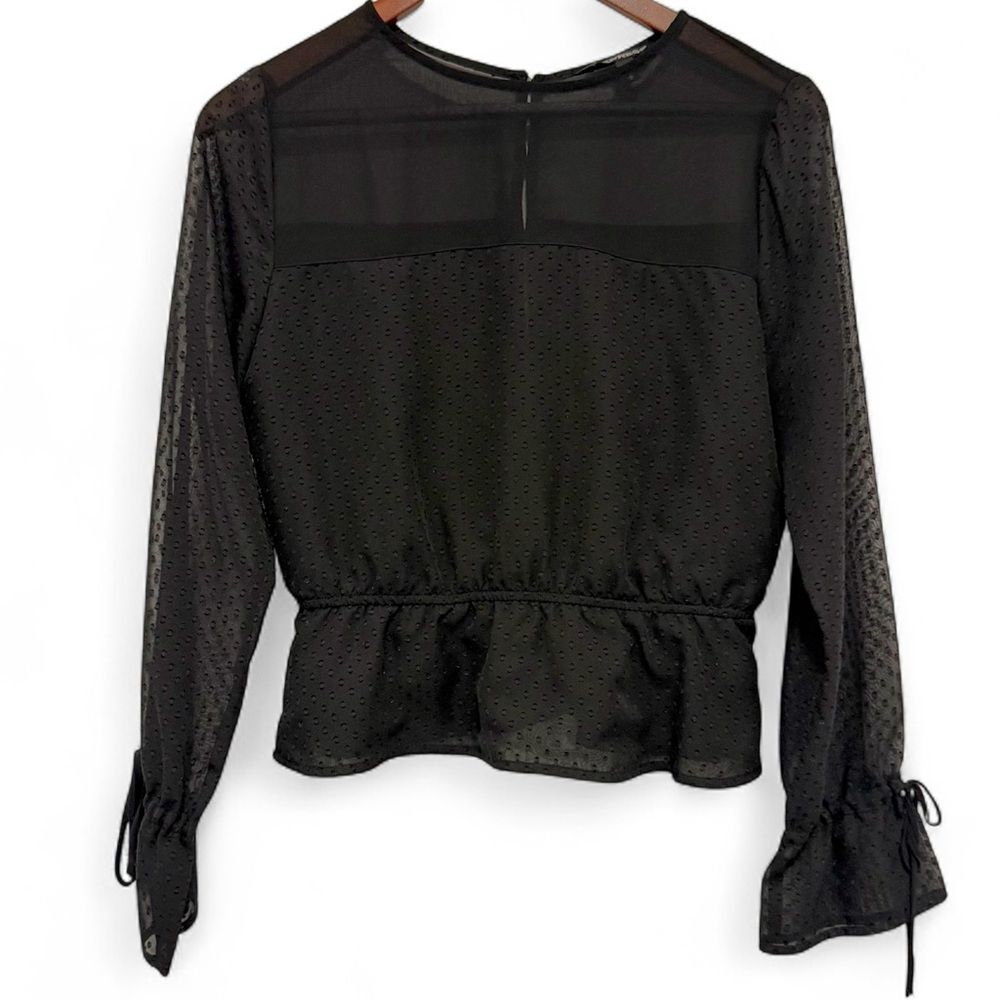 Express Swiss Dot Sheer Long Sleeve Top Back Buttons Black Size Small